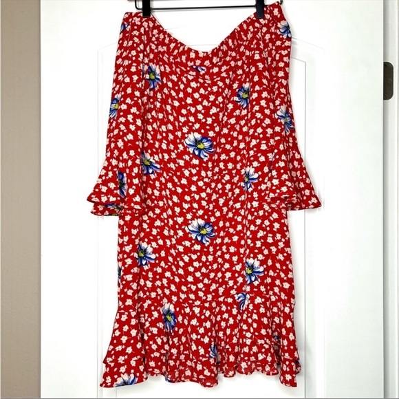 Topshop Bardot Off Shoulder Floral Ruffle Dress size 10 - Picture 3 of 12